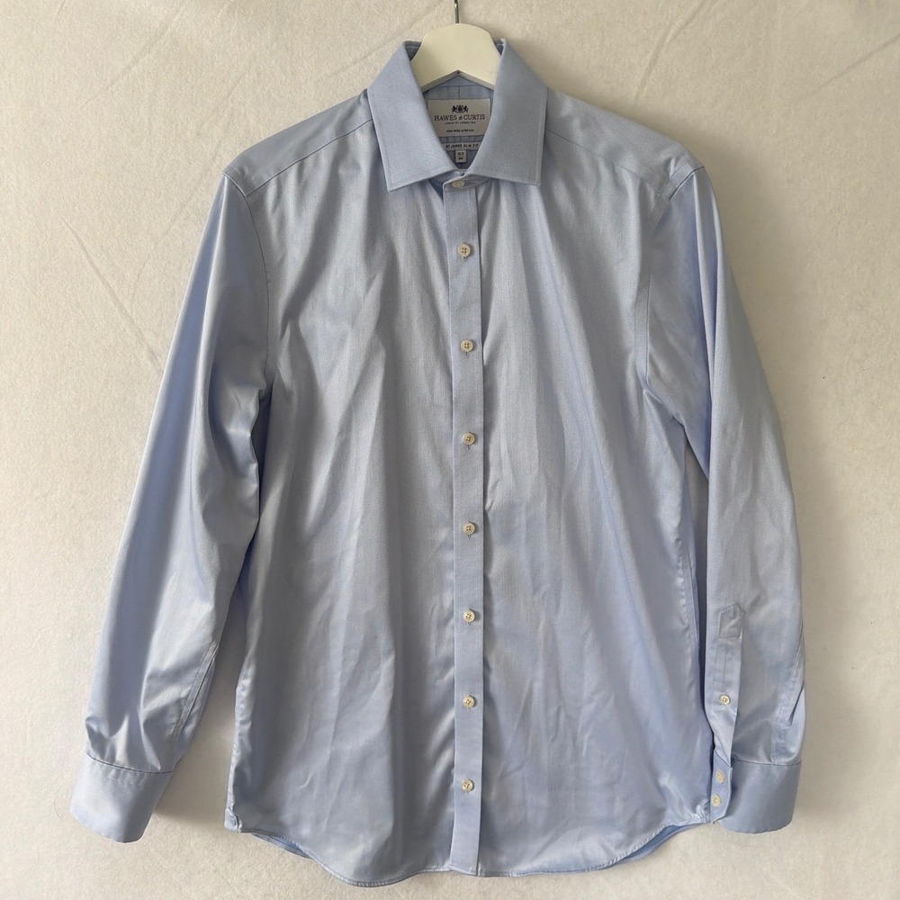 Hawes & Curtis Mens St James Slim‎ Fit Dress Shirt Light Blue Non-Iron 15.5 34